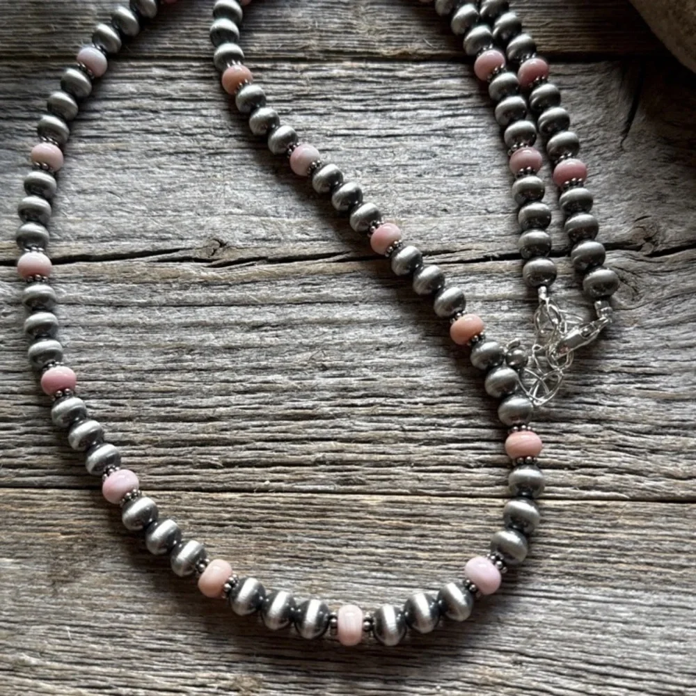 Southwestern Sterling Silver Pink Conch 6mm Pearls Bead Necklace 22 Inch - Picture 5 of 12